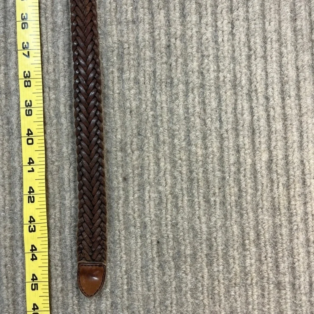 Vintage Brown Braided Leather Belt Woven Round Buckle Made in Mexico 36 2337